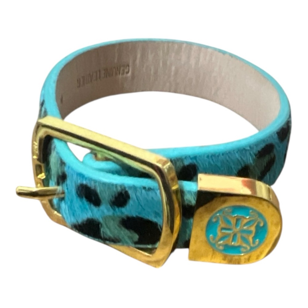 Rustic Cuff Turquoise Leopard Print Gold Buckle Bracelet